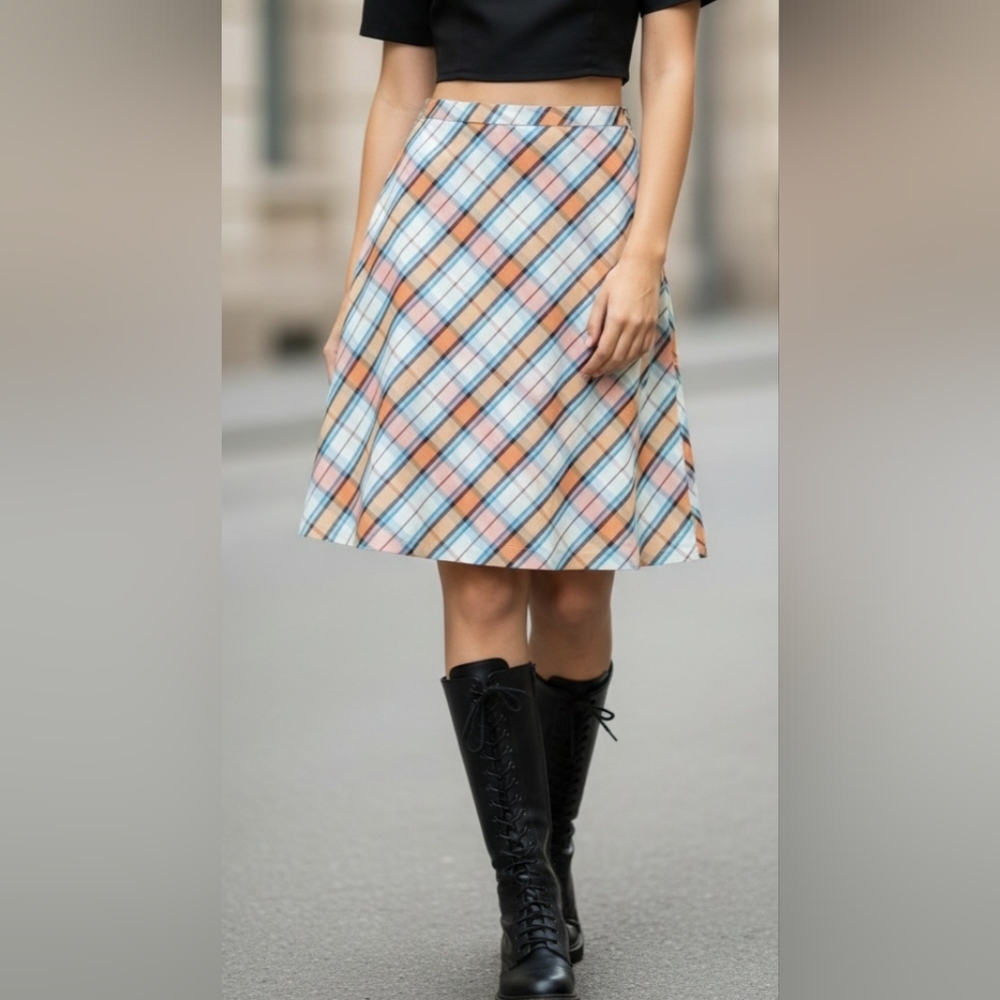 True Vintage 60s/70s Sears Plaid Skirt | Preppy A- line Midi